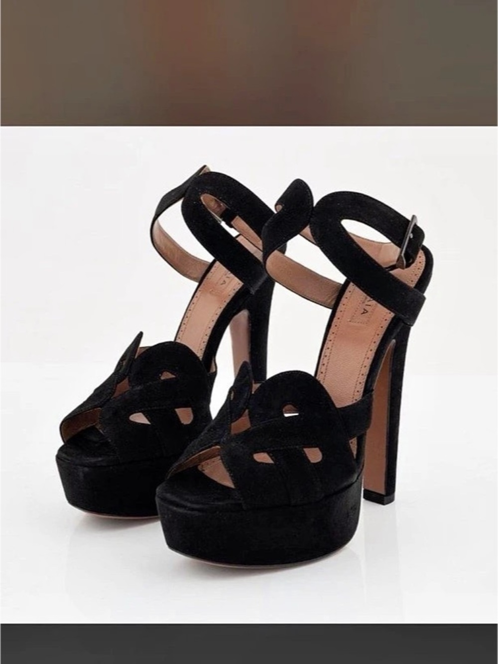Alaïa Black Suede Laser-Cut Platform Sandals